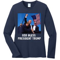 God Bless President Trump Donald Trump 2024 Ladies Long Sleeve Shirt