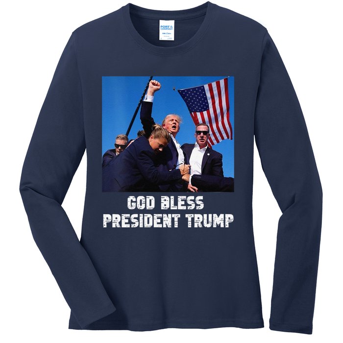 God Bless President Trump Donald Trump 2024 Ladies Long Sleeve Shirt