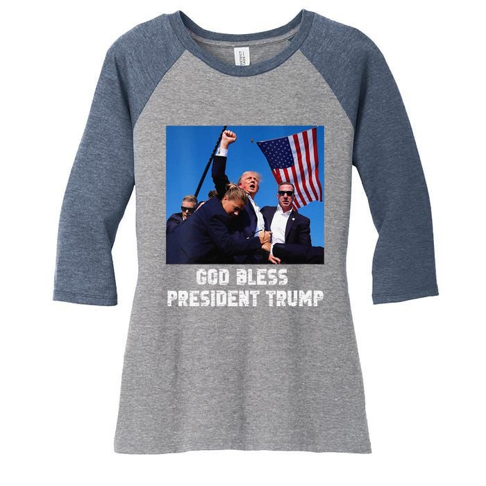 God Bless President Trump Donald Trump 2024 Women's Tri-Blend 3/4-Sleeve Raglan Shirt