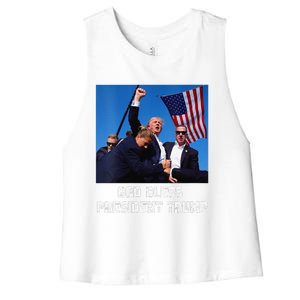 God Bless President Trump Donald Trump 2024 Women's Racerback Cropped Tank