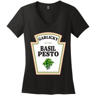 Garlicky Basil Pesto Condiment Costume Party Matching Women's V-Neck T-Shirt