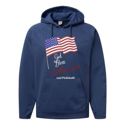 God Bless Pickleball Fun Pickleball Pickleball Flag Performance Fleece Hoodie