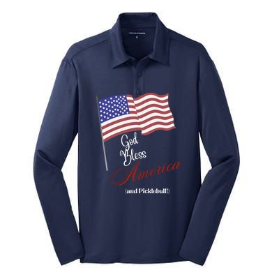 God Bless Pickleball Fun Pickleball Pickleball Flag Silk Touch Performance Long Sleeve Polo