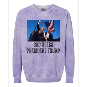 God Bless President Trump Donald Trump 2024 Raglan Baseball Colorblast Crewneck Sweatshirt