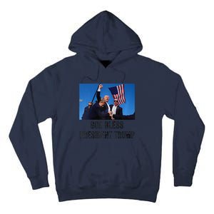 God Bless President Trump Donald Trump 2024 Raglan Baseball Tall Hoodie