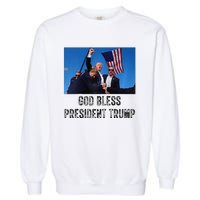 God Bless President Trump Donald Trump 2024 Raglan Baseball Garment-Dyed Sweatshirt