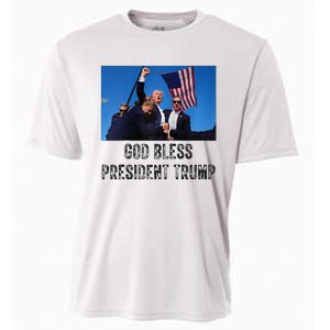 God Bless President Trump Donald Trump 2024 Raglan Baseball Cooling Performance Crew T-Shirt