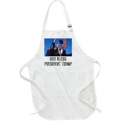 God Bless President Trump Donald Trump 2024 Raglan Baseball Full-Length Apron With Pockets