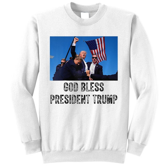 God Bless President Trump Donald Trump 2024 Raglan Baseball Sweatshirt