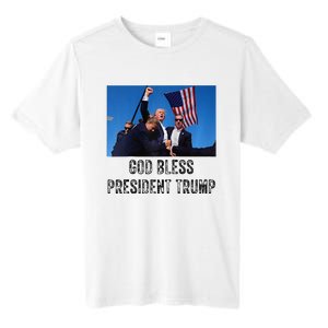 God Bless President Trump Donald Trump 2024 Raglan Baseball Tall Fusion ChromaSoft Performance T-Shirt