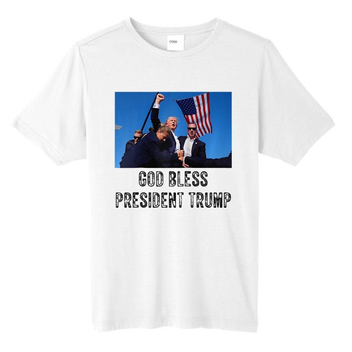 God Bless President Trump Donald Trump 2024 Raglan Baseball Tall Fusion ChromaSoft Performance T-Shirt