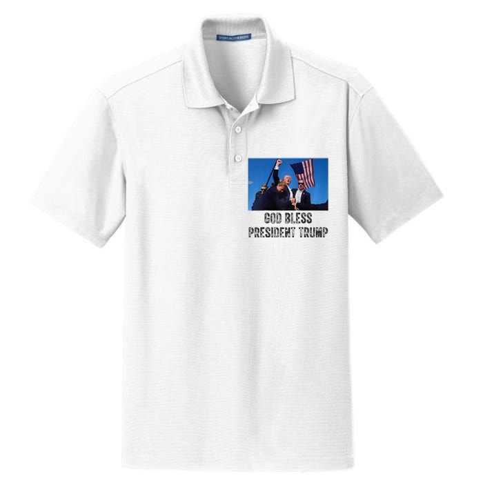 God Bless President Trump Donald Trump 2024 Raglan Baseball Dry Zone Grid Polo