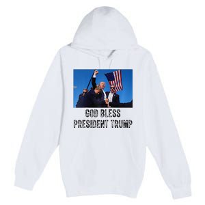 God Bless President Trump Donald Trump 2024 Raglan Baseball Premium Pullover Hoodie