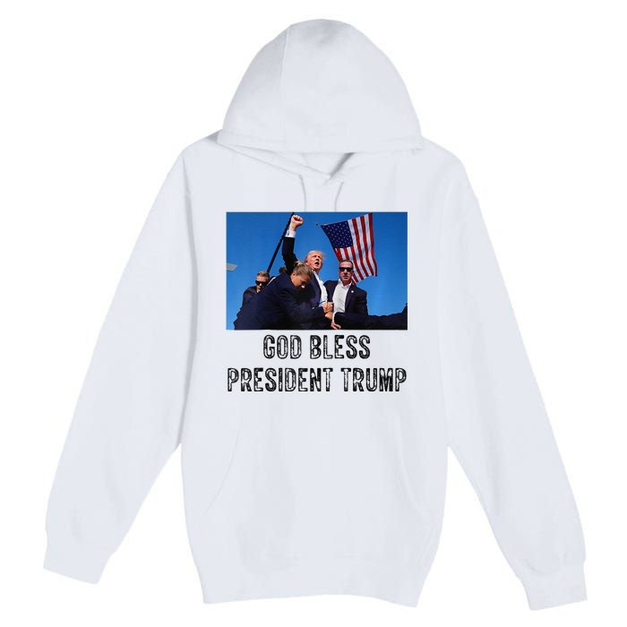 God Bless President Trump Donald Trump 2024 Raglan Baseball Premium Pullover Hoodie