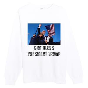 God Bless President Trump Donald Trump 2024 Raglan Baseball Premium Crewneck Sweatshirt