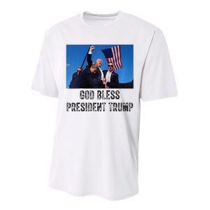 God Bless President Trump Donald Trump 2024 Raglan Baseball Performance Sprint T-Shirt