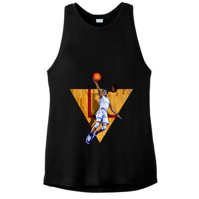 Girl Basketball Player Layup In Action Ladies PosiCharge Tri-Blend Wicking Tank
