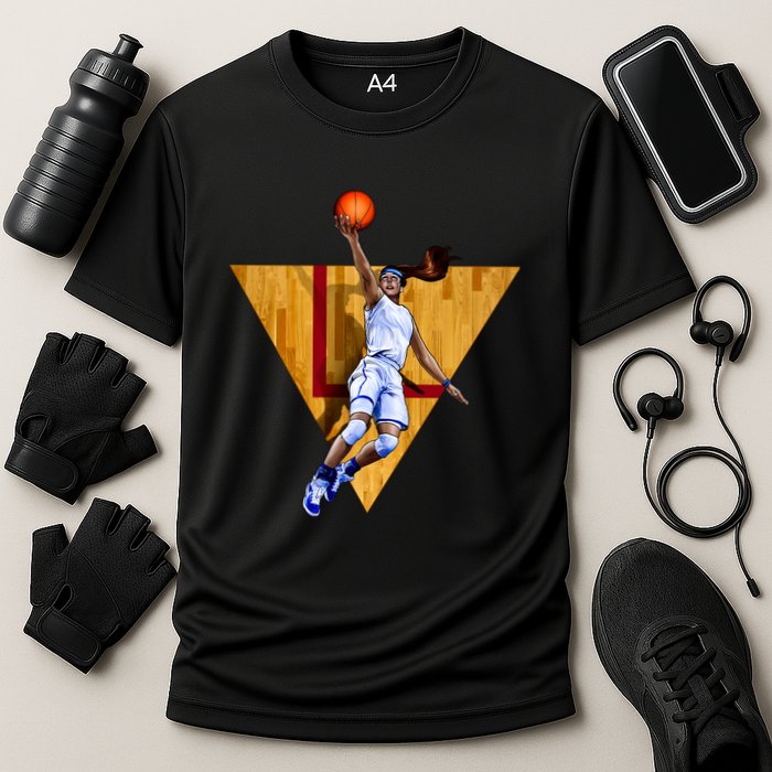 Girl Basketball Player Layup In Action Cooling Performance Crew T-Shirt
