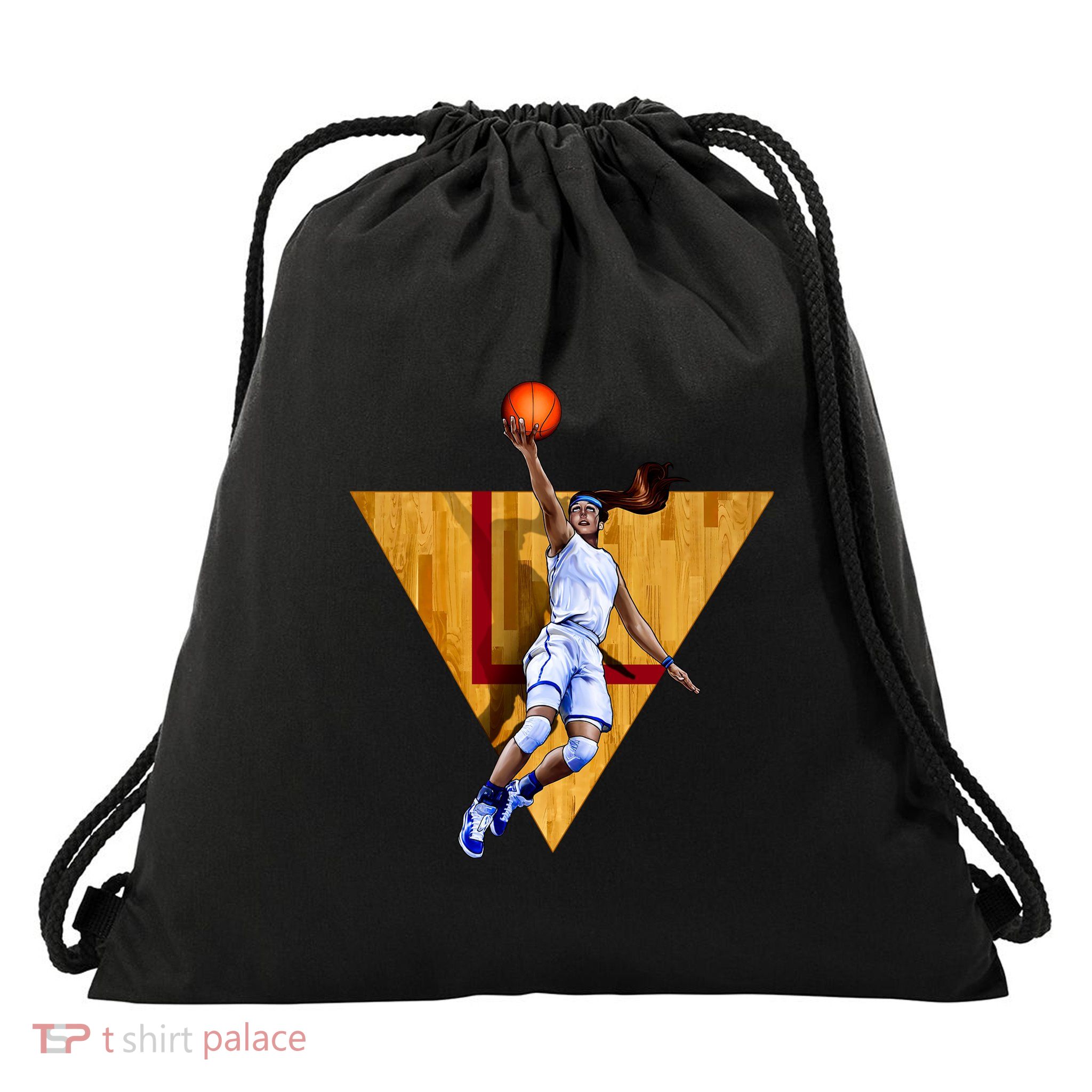 Girl Basketball Player Layup In Action Drawstring Bag
