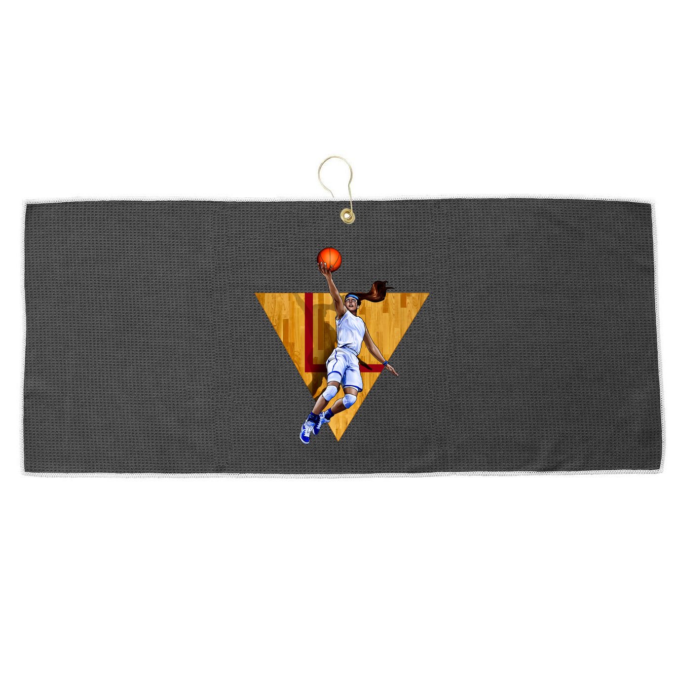 Girl Basketball Player Layup In Action Large Microfiber Waffle Golf Towel