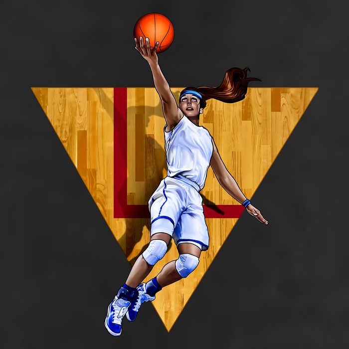 Girl Basketball Player Layup In Action Golf Towel