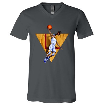 Girl Basketball Player Layup In Action V-Neck T-Shirt