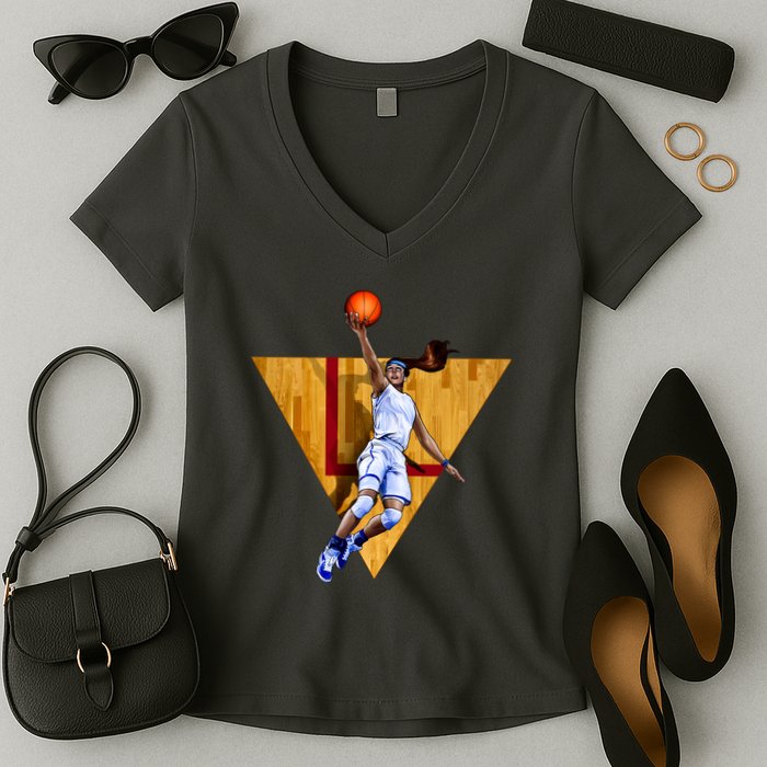 Girl Basketball Player Layup In Action Women's V-Neck T-Shirt