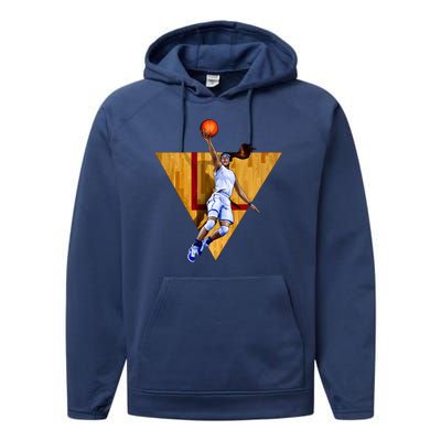 Girl Basketball Player Layup In Action Performance Fleece Hoodie