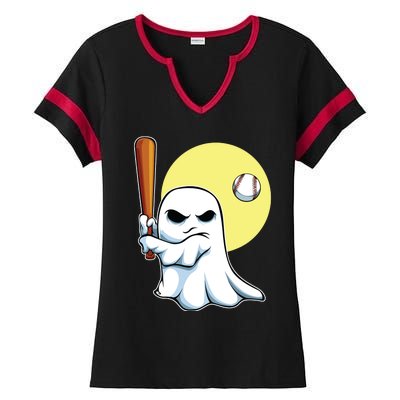 Ghost Baseball Player Lazy Halloween Costume Cute Sport Ladies Halftime Notch Neck Tee