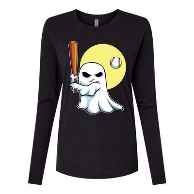 Ghost Baseball Player Lazy Halloween Costume Cute Sport Womens Cotton Relaxed Long Sleeve T-Shirt