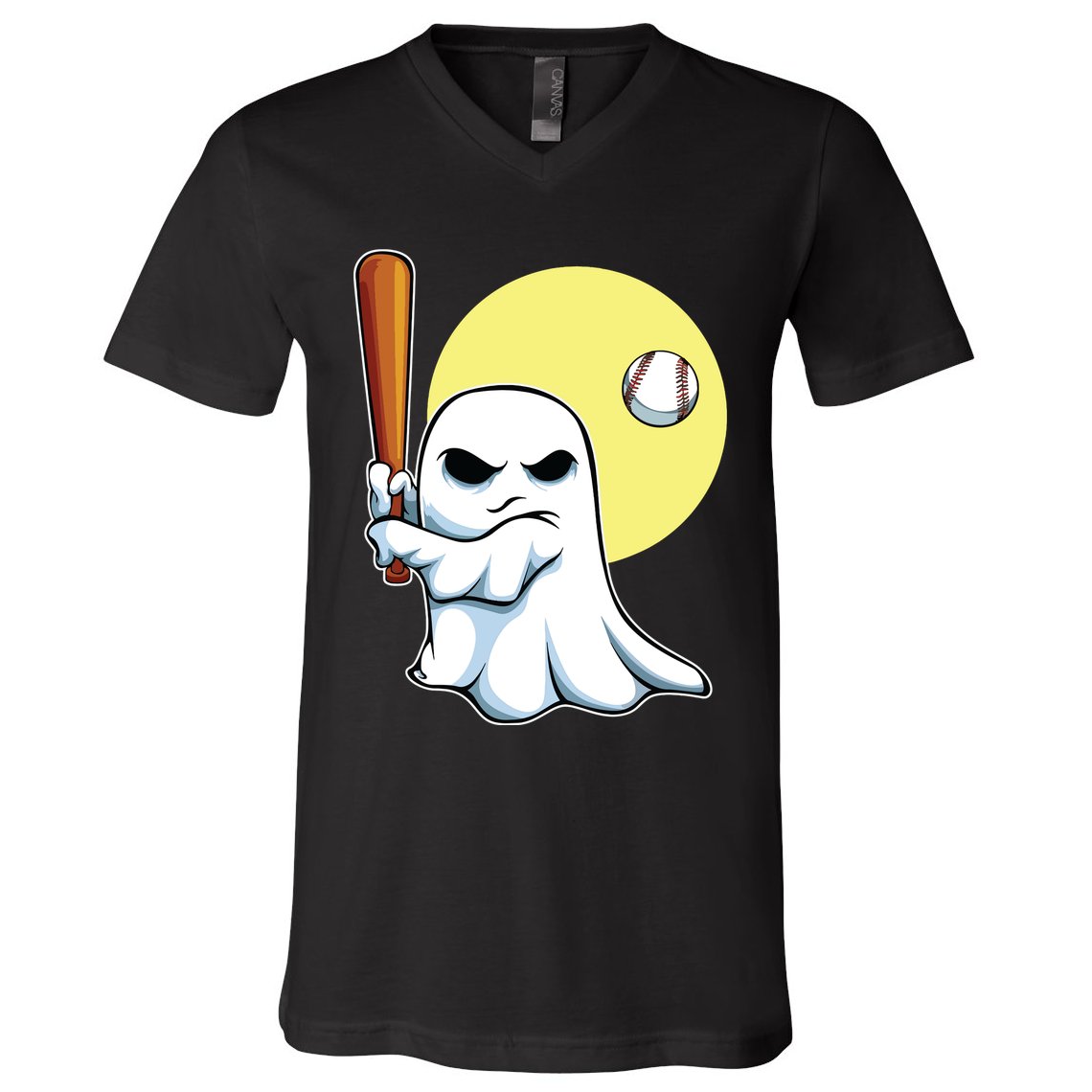 Ghost Baseball Player Lazy Halloween Costume Cute Sport V-Neck T-Shirt