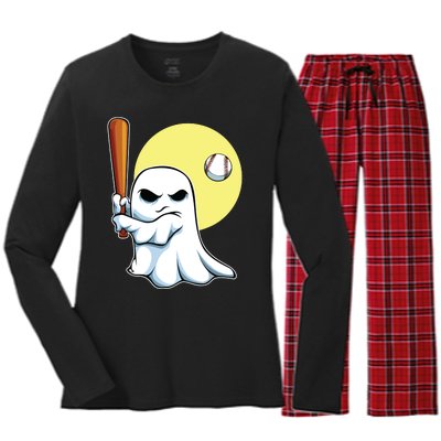 Ghost Baseball Player Lazy Halloween Costume Cute Sport Women's Long Sleeve Flannel Pajama Set 