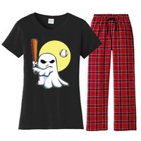 Ghost Baseball Player Lazy Halloween Costume Cute Sport Women's Flannel Pajama Set