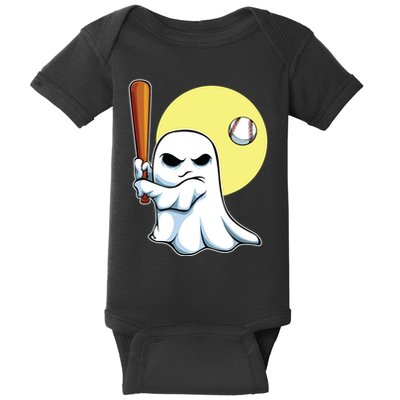 Ghost Baseball Player Lazy Halloween Costume Cute Sport Baby Bodysuit