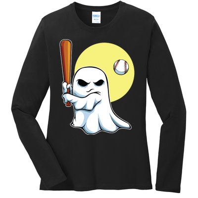 Ghost Baseball Player Lazy Halloween Costume Cute Sport Ladies Long Sleeve Shirt