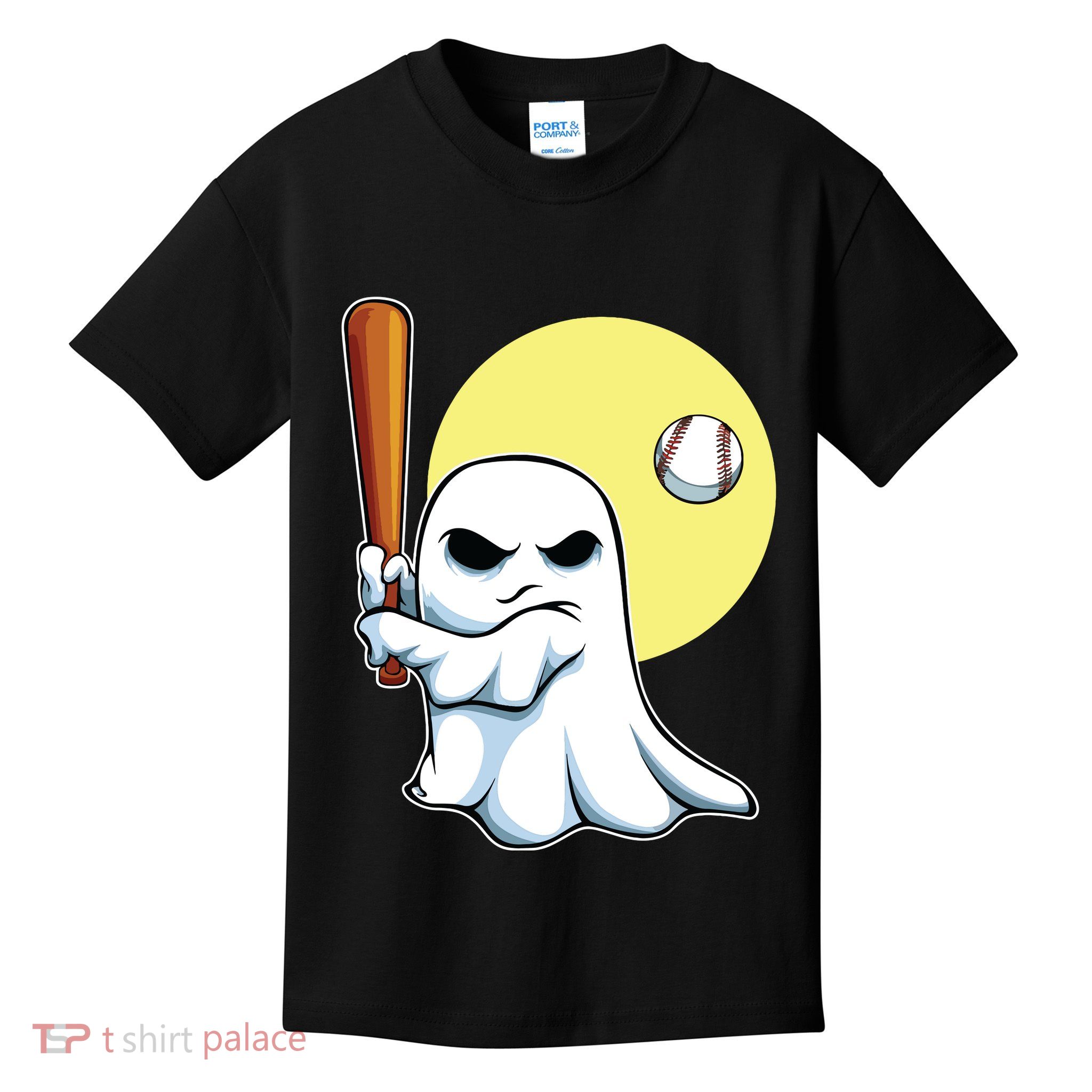 Ghost Baseball Player Lazy Halloween Costume Cute Sport Kids T-Shirt