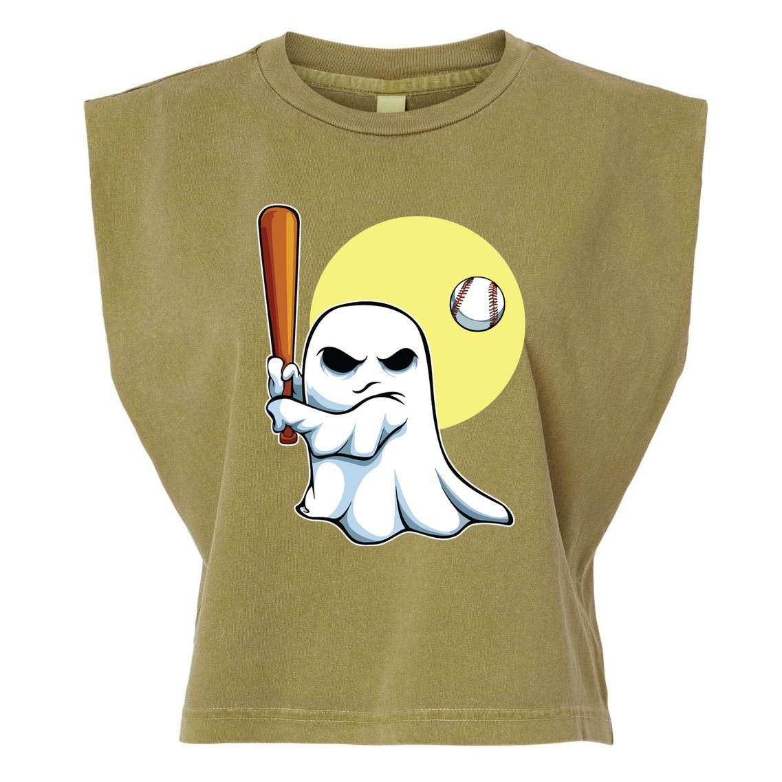 Ghost Baseball Player Lazy Halloween Costume Cute Sport Garment-Dyed Women's Muscle Tee