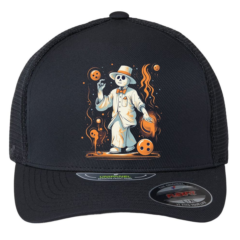 Ghost Bowling Player Halloween Costume Bowler Flexfit Unipanel Trucker Cap