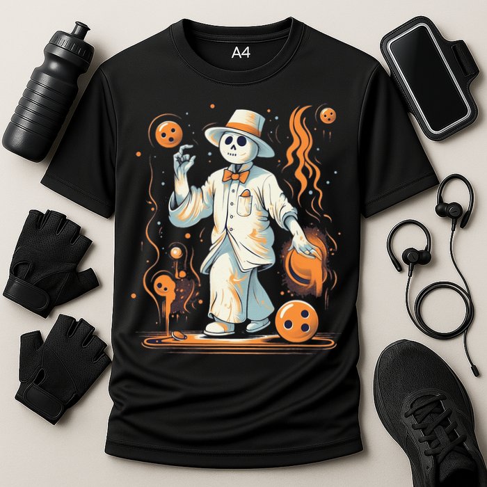 Ghost Bowling Player Halloween Costume Bowler Cooling Performance Crew T-Shirt