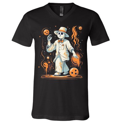 Ghost Bowling Player Halloween Costume Bowler V-Neck T-Shirt
