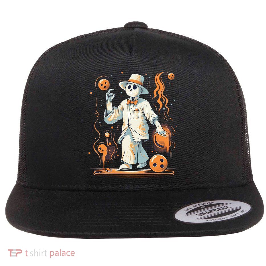 Ghost Bowling Player Halloween Costume Bowler Flat Bill Trucker Hat