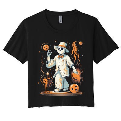 Ghost Bowling Player Halloween Costume Bowler Women's Crop Top Tee