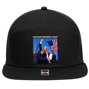 God Bless President Trump Shooting At Donald Trump Rally Gift 7 Panel Mesh Trucker Snapback Hat