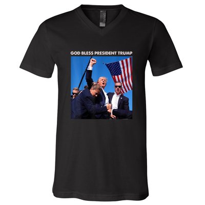 God Bless President Trump Shooting At Donald Trump Rally Gift V-Neck T-Shirt