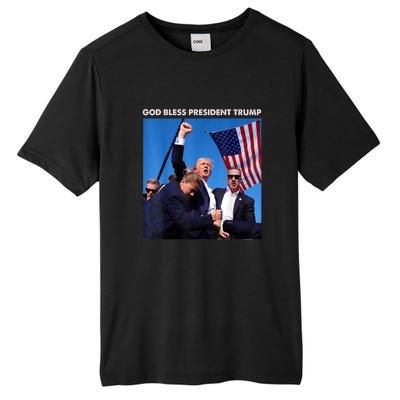 God Bless President Trump Shooting At Donald Trump Rally Gift Tall Fusion ChromaSoft Performance T-Shirt