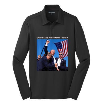 God Bless President Trump Shooting At Donald Trump Rally Gift Silk Touch Performance Long Sleeve Polo