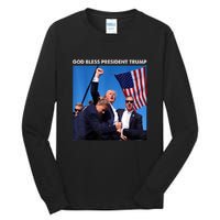 God Bless President Trump Shooting At Donald Trump Rally Gift Tall Long Sleeve T-Shirt