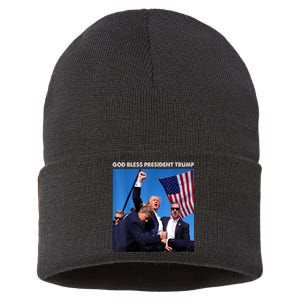 God Bless President Trump Shooting At Donald Trump Rally Gift Sustainable Knit Beanie