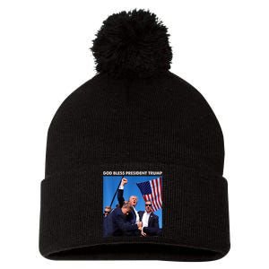 God Bless President Trump Shooting At Donald Trump Rally Gift Pom Pom 12in Knit Beanie