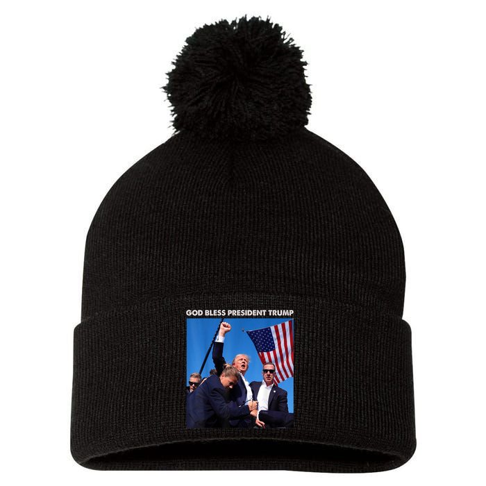 God Bless President Trump Shooting At Donald Trump Rally Gift Pom Pom 12in Knit Beanie